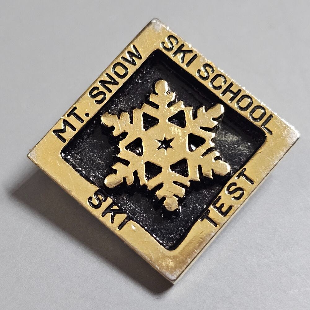 Mt. Snow Ski School Ski Test Lapel Pin Dover Vermont Resort Souvenir Goldtone